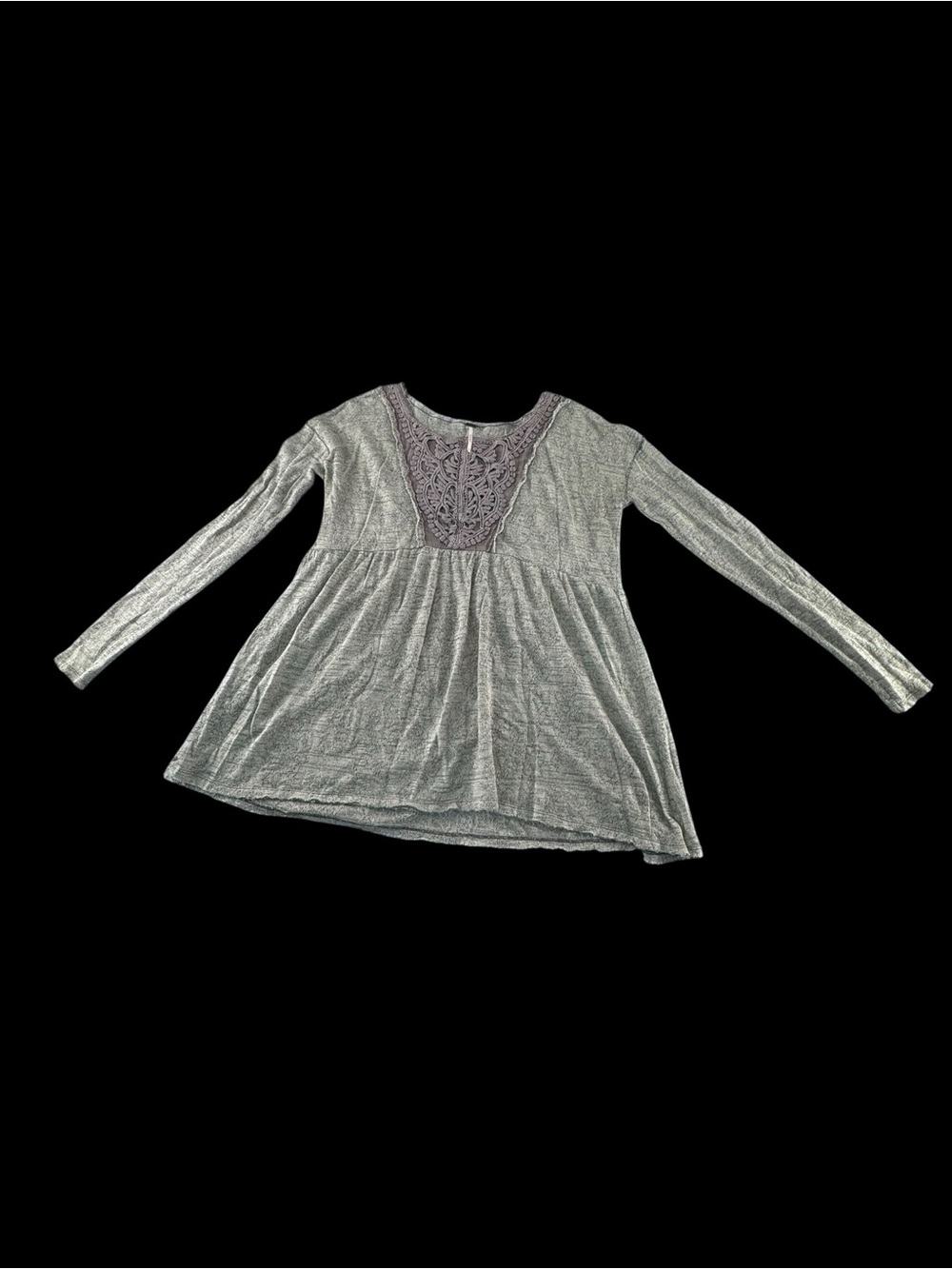Free People Heather Gray Tunic with Lace Yoke